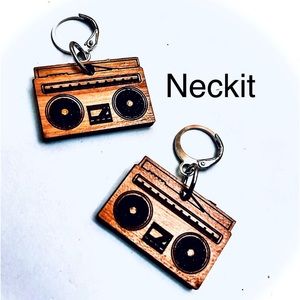 Wooden Boombox Radio Earrings